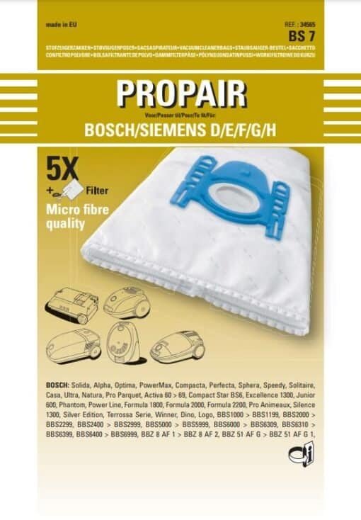 Sacchetti per aspirapolvere Bosch Siemens in microfibra BSA VS3/4/7 Tipo D, E, F, G, H 4 Sacchetti per aspirapolvere Bosch Siemens